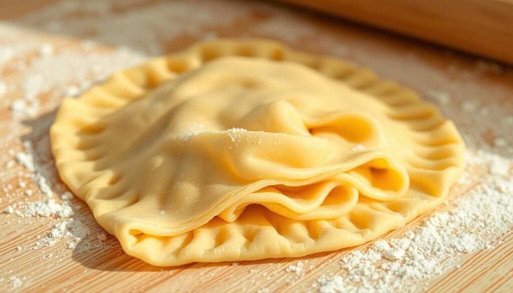 A close-up shot of delicate, golden-brown puff pastry dough, freshly rolled out on a lightly floured wooden surface. The dough has a soft, supple texture with visible layers of delicate, flaky pastry. Warm, natural lighting casts a gentle glow, highlighting the intricate patterns and structures within the dough. The composition emphasizes the intricate, layered nature of the dough, inviting the viewer to imagine the process of creating the perfect puff pastry. The overall mood is one of artisanal craftsmanship and the anticipation of delicious baked goods. A close-up shot of delicate, golden-brown puff pastry dough, freshly rolled out on a lightly floured wooden surface. The dough has a soft, supple texture with visible layers of delicate, flaky pastry. Warm, natural lighting casts a gentle glow, highlighting the intricate patterns and structures within the dough. The composition emphasizes the intricate, layered nature of the dough, inviting the viewer to imagine the process of creating the perfect puff pastry. The overall mood is one of artisanal craftsmanship and the anticipation of delicious baked goods.